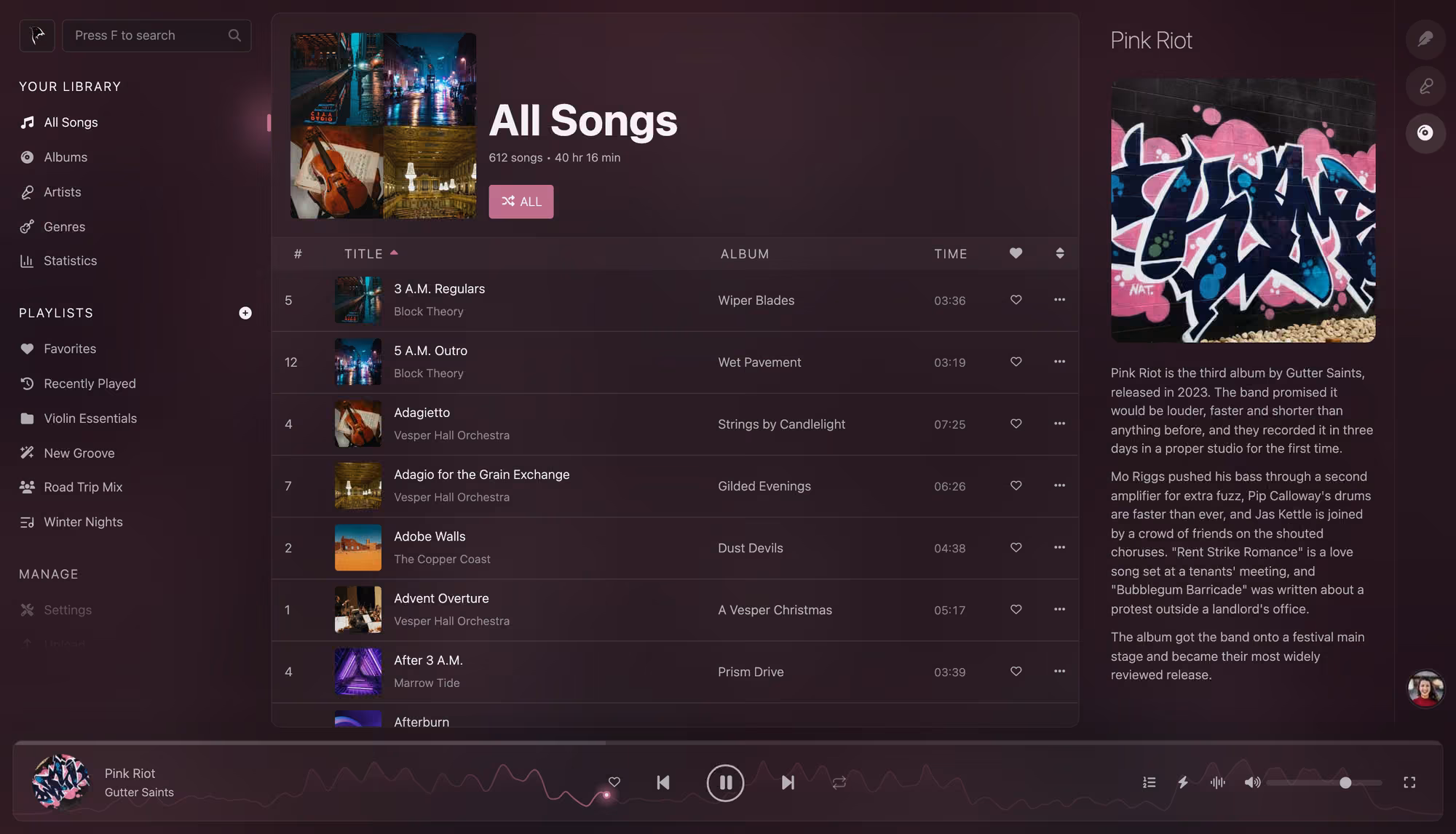 The list of every song in the library